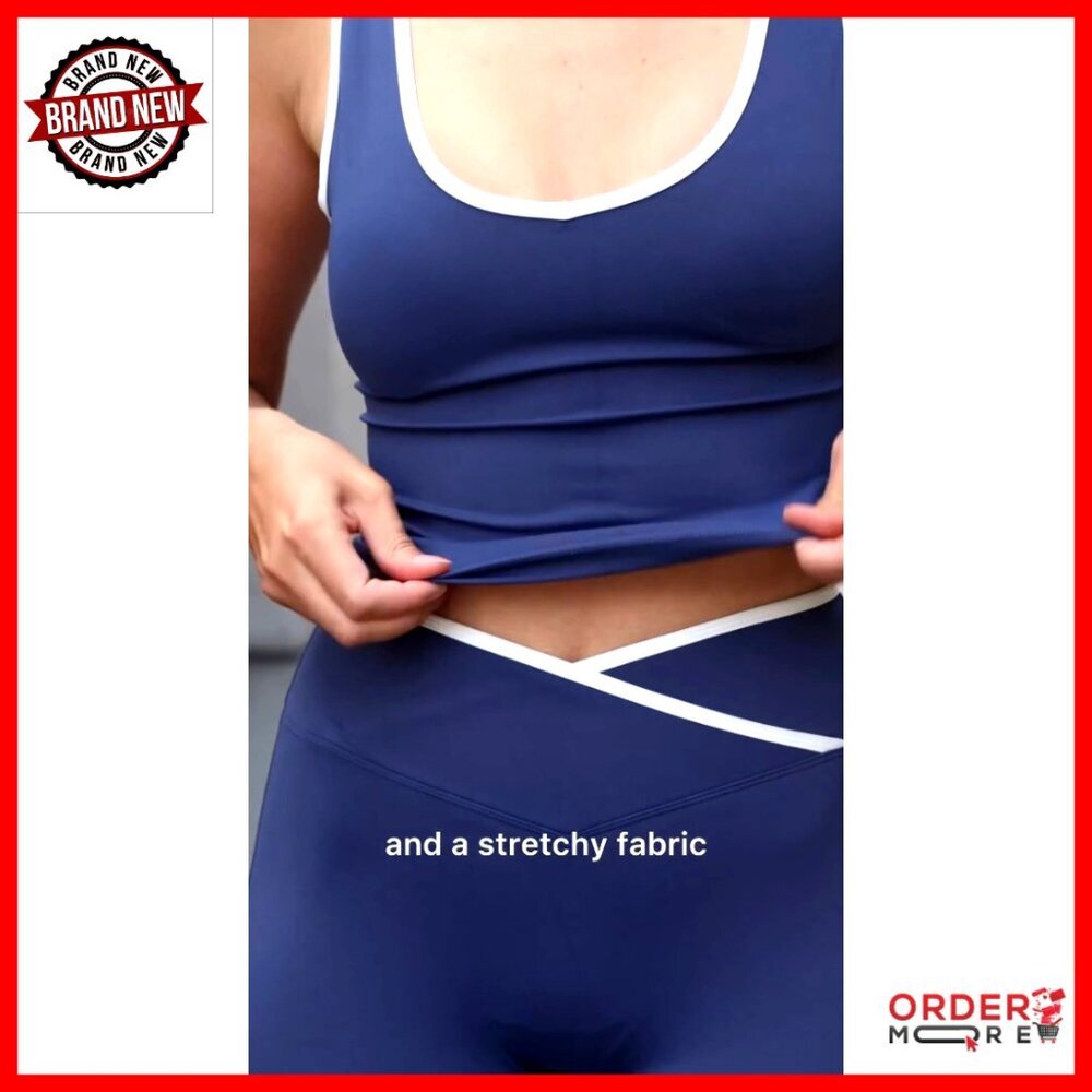 Workout Set with Flare Leggings and Crop Tank Top, Polyester Elastane Blend - Picture 7 of 7